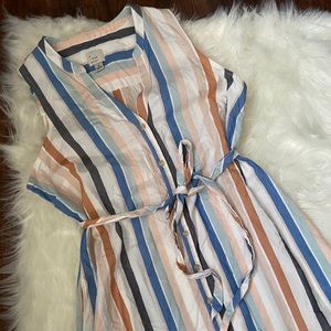 A New Day Mutli Striped Button Down Dress Size M